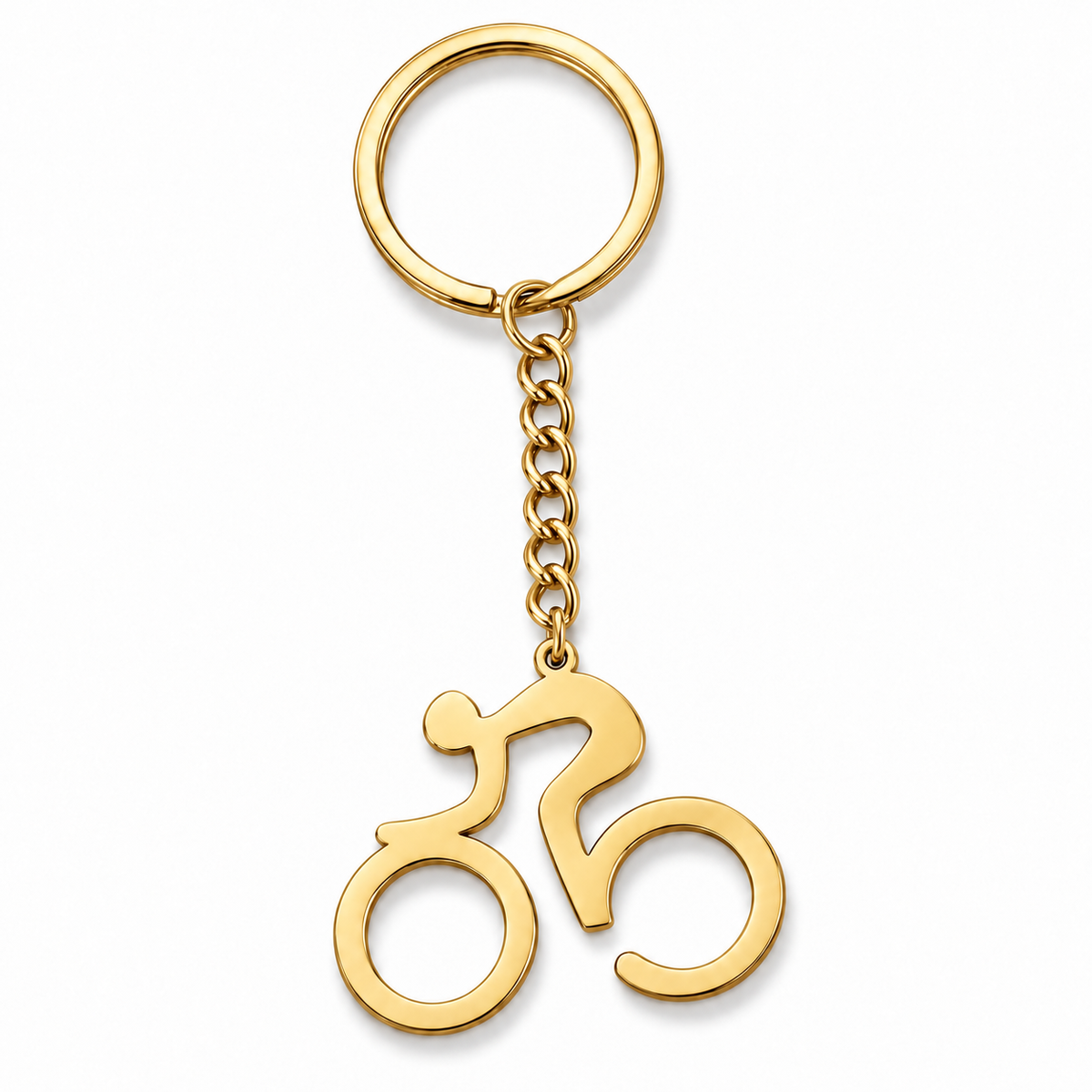 Gold road bicycle keyring on white background