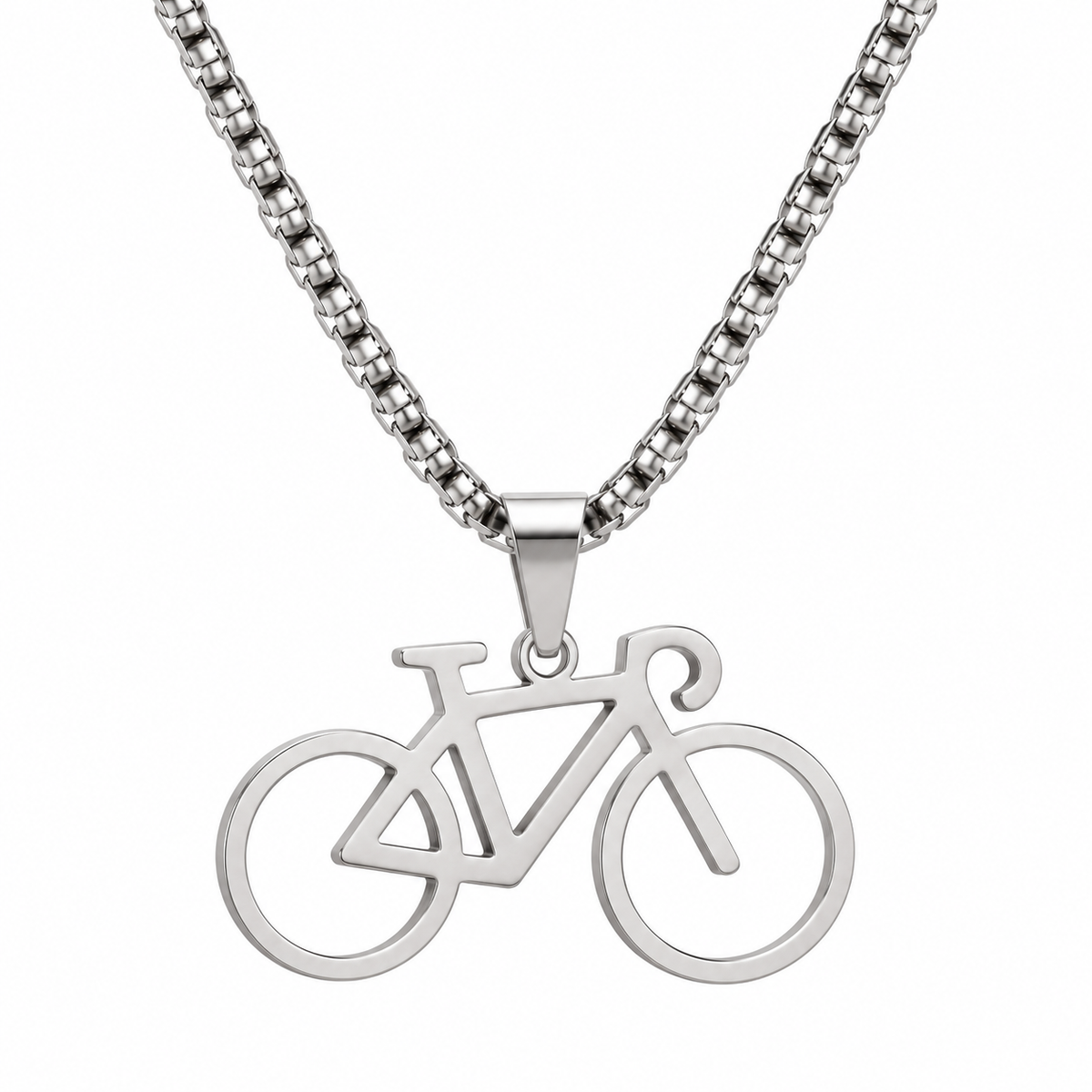 Road bike pendant necklace in silver-colour finish