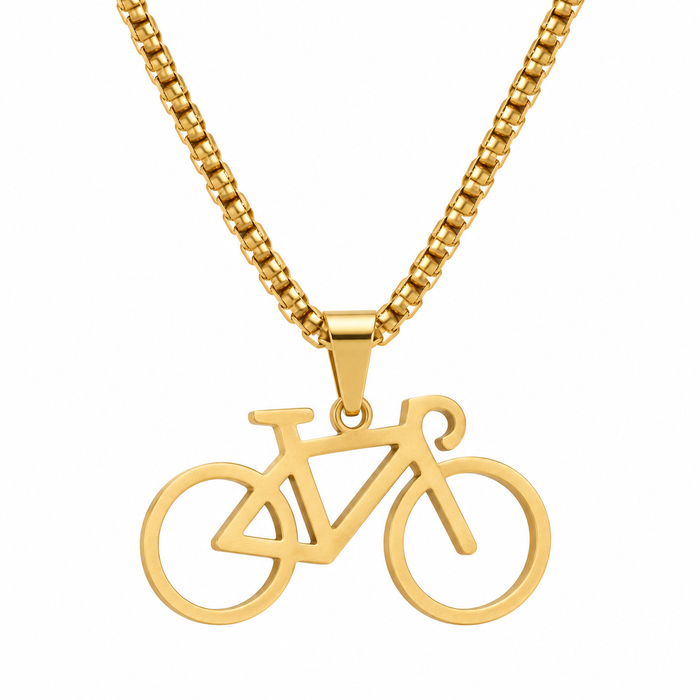 Road bike pendant necklace in gold-colour finish