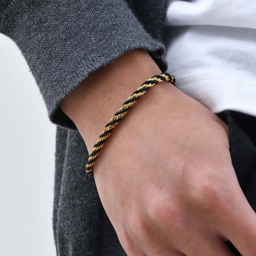 Cycolinks Stainless Steel Black Braided Rope Twist Bracelet - Gold Variant

