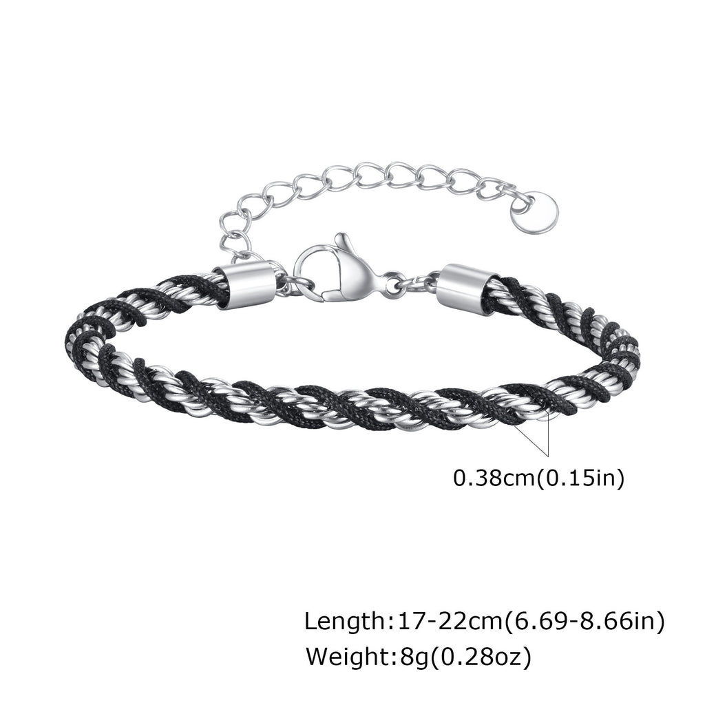 Cycolinks Stainless Steel Black Braided Rope Twist Bracelet - Silver Variant
 - Size chart