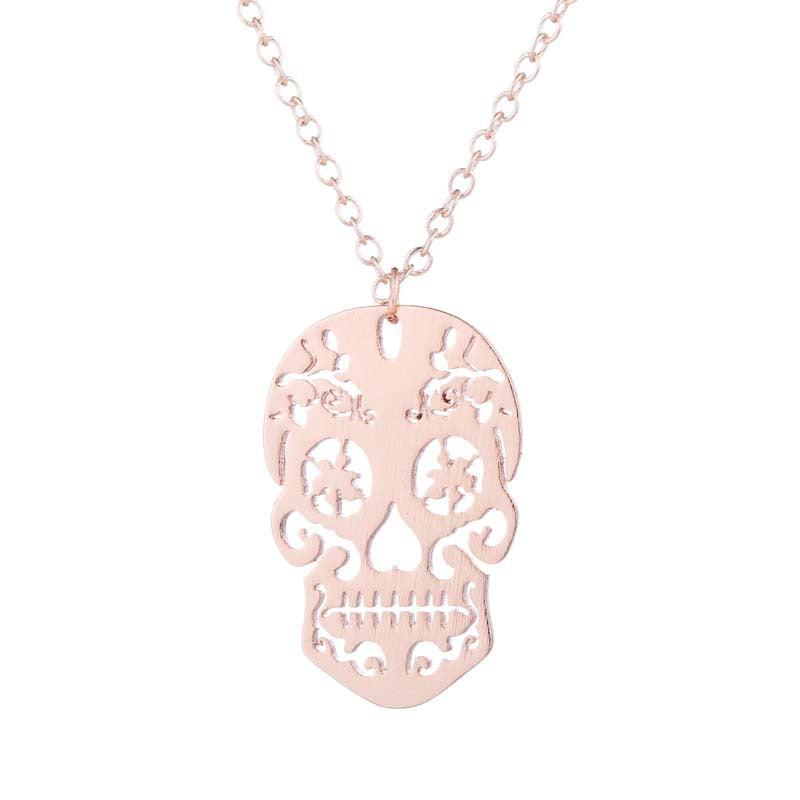 Decorative Skull Pendant Necklace in Rose Gold colour
