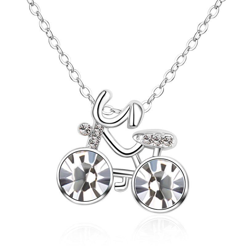 CZ Bicycle Necklace in Silver colour