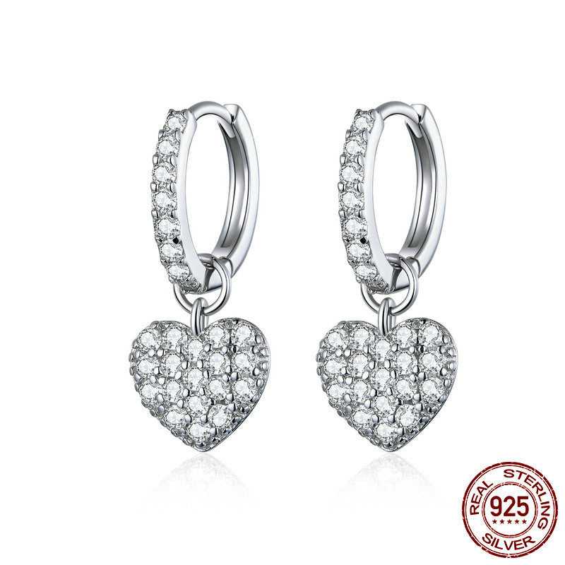 925 Sterling Silver Heart Drop Earrings
