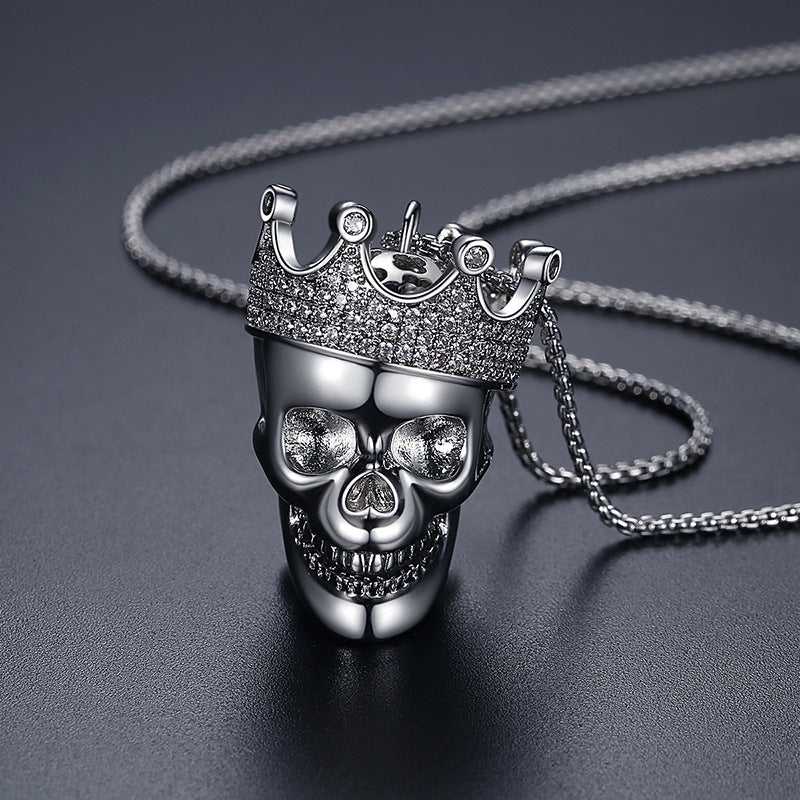 CZ Crowned Skull Necklace in Silver colour