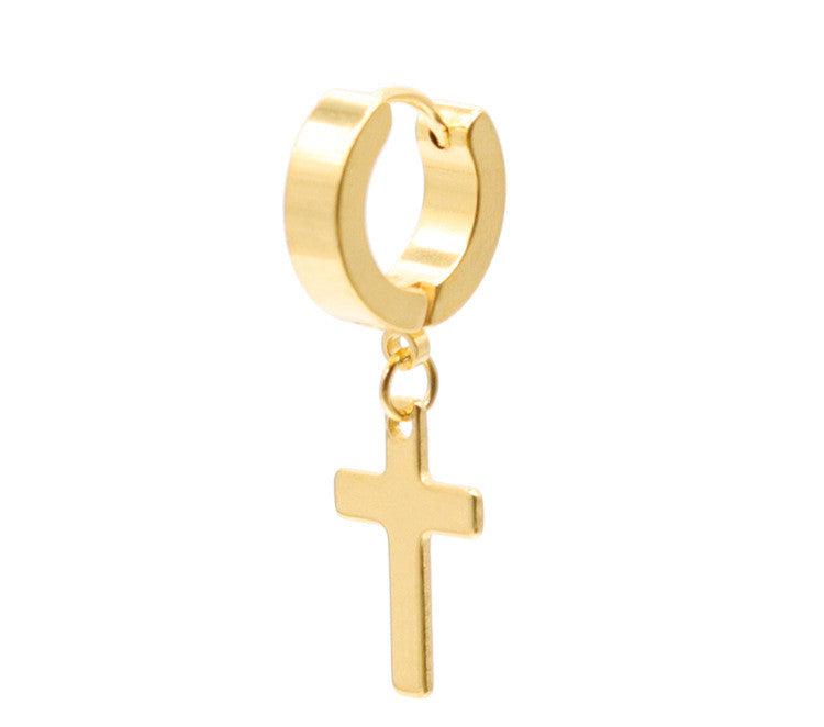 Stainless Steel Cross Drop Earrings in Gold colour