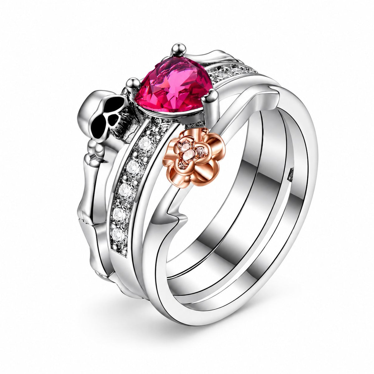 Cycolinks Skull, Heart & Rose Ring Set on a white background