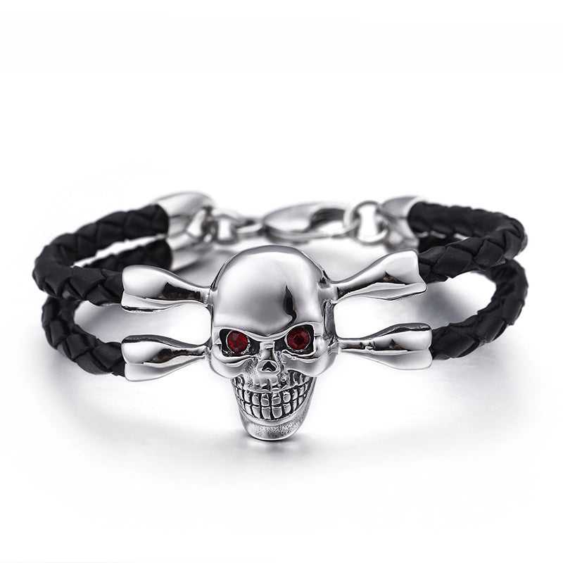 Vintage Cowhide Skull Bracelet in Black colour