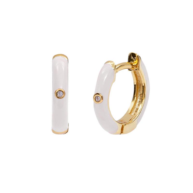 925 Sterling Silver Enamel Hoop Earrings in White colour