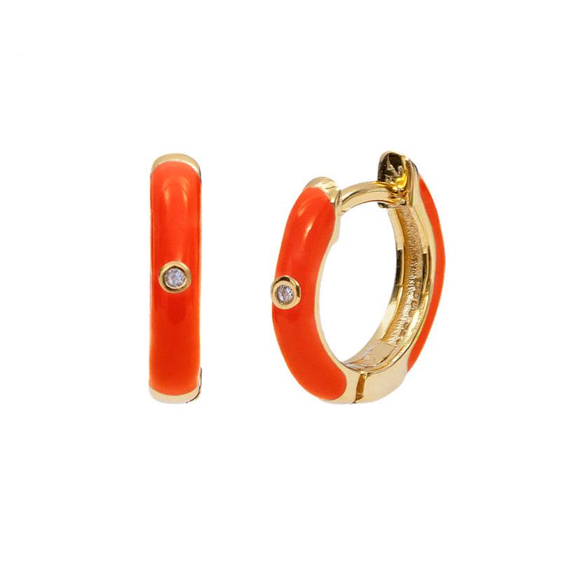 925 Sterling Silver Enamel Hoop Earrings in Orange colour