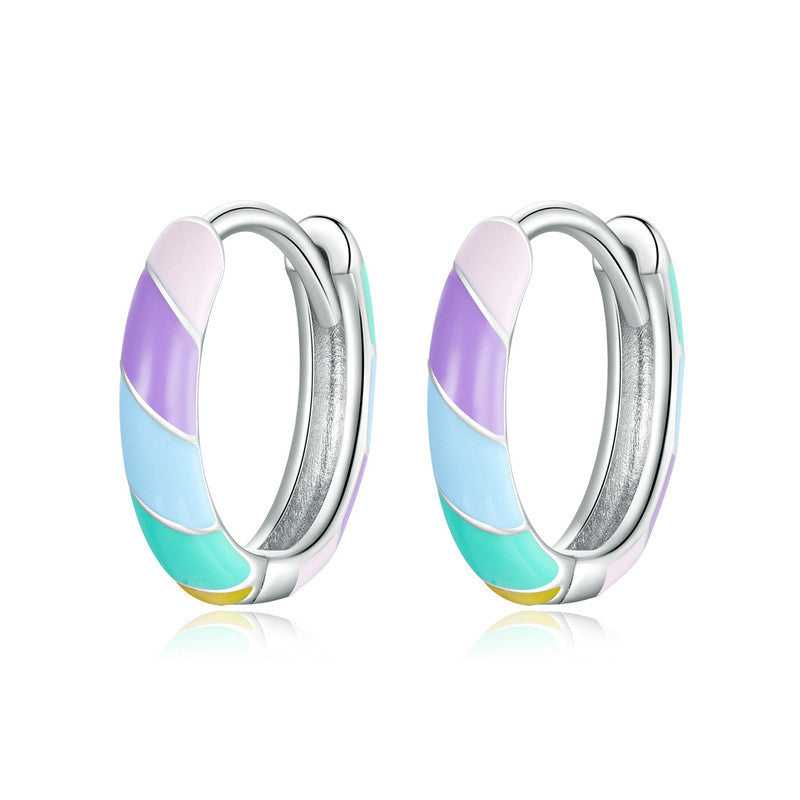 925 Sterling Silver Enamel Heart Hoop Earrings in Rainbow 2 colour