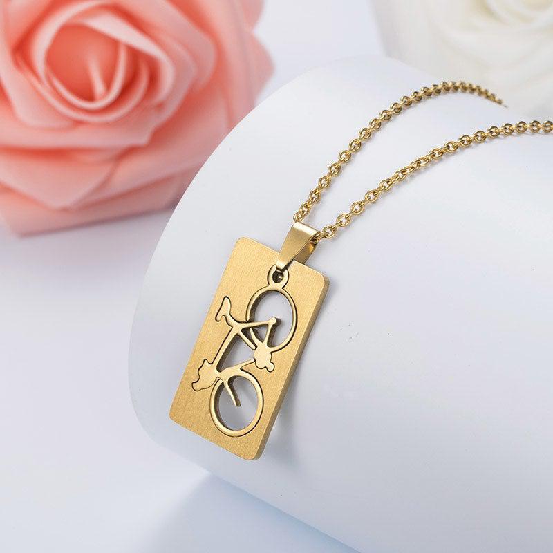 Bicycle Dog Tag Pendant Necklace in Gold colour