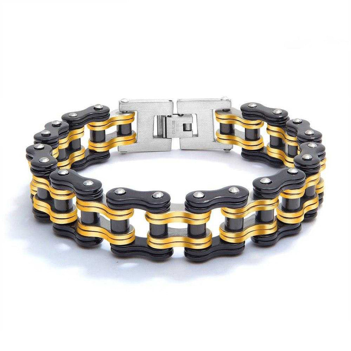 Gnarley Bike Chain Bracelet – 16mm in Black and Gold colour
