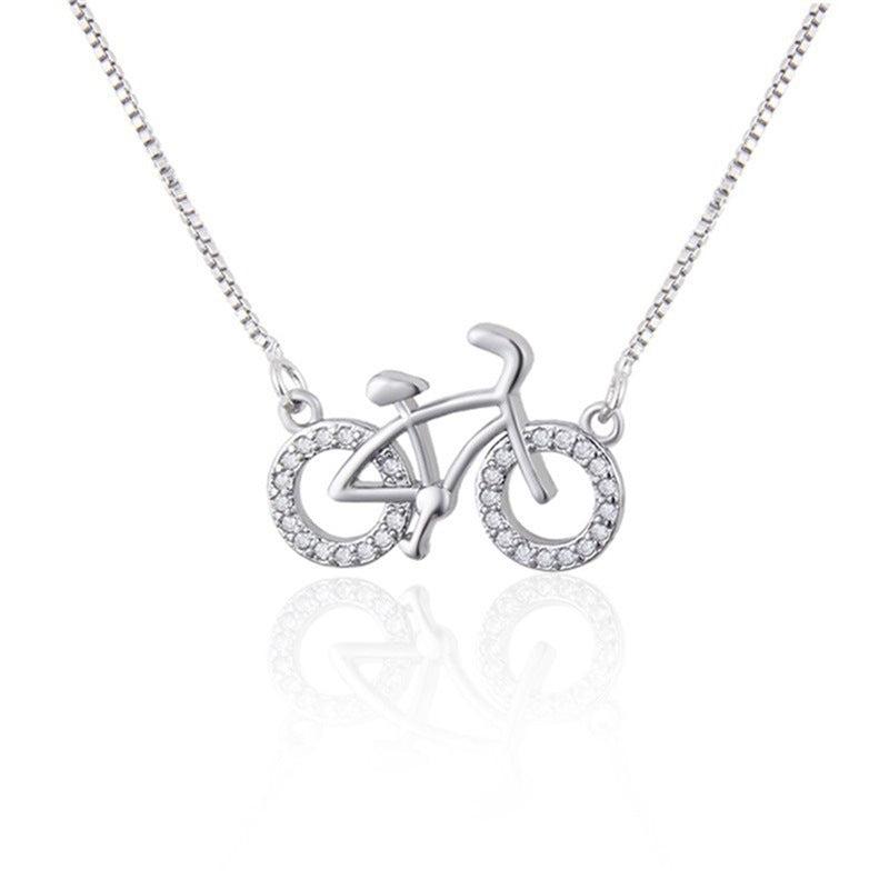 CZ Bicycle Necklace — Copper-plated Finish in Silver colour