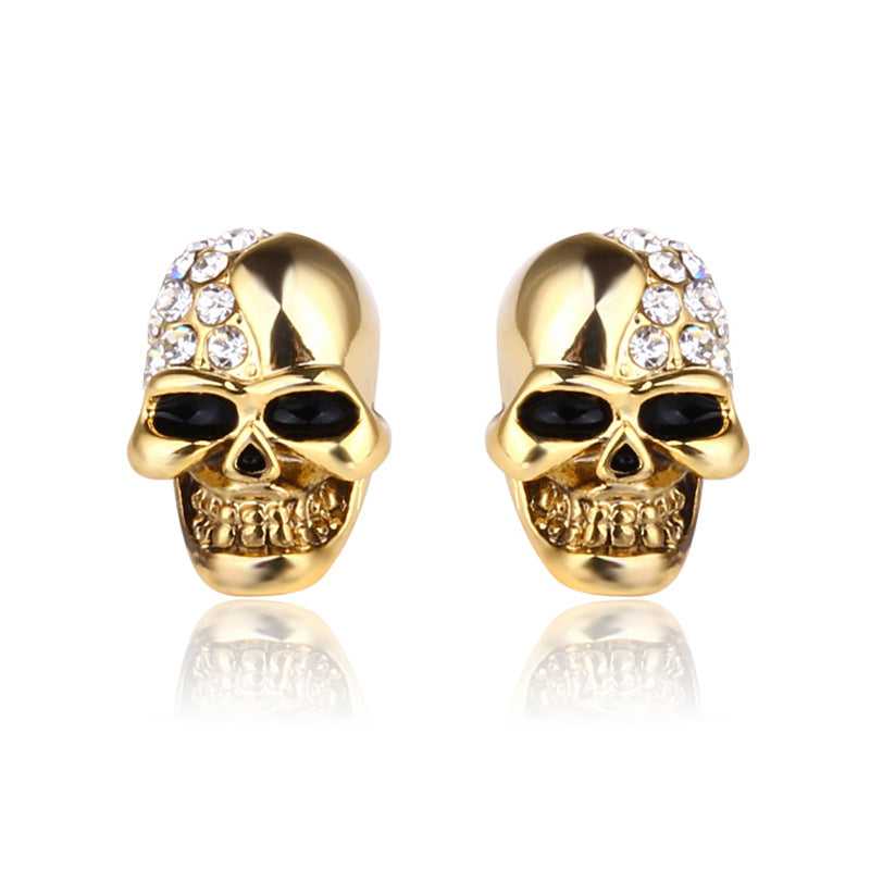 Crystal Skull Stud Earrings in Gold colour