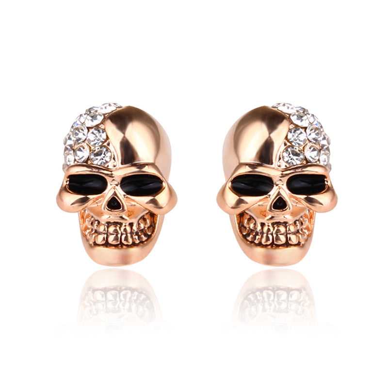 Crystal Skull Stud Earrings in Rose Gold colour