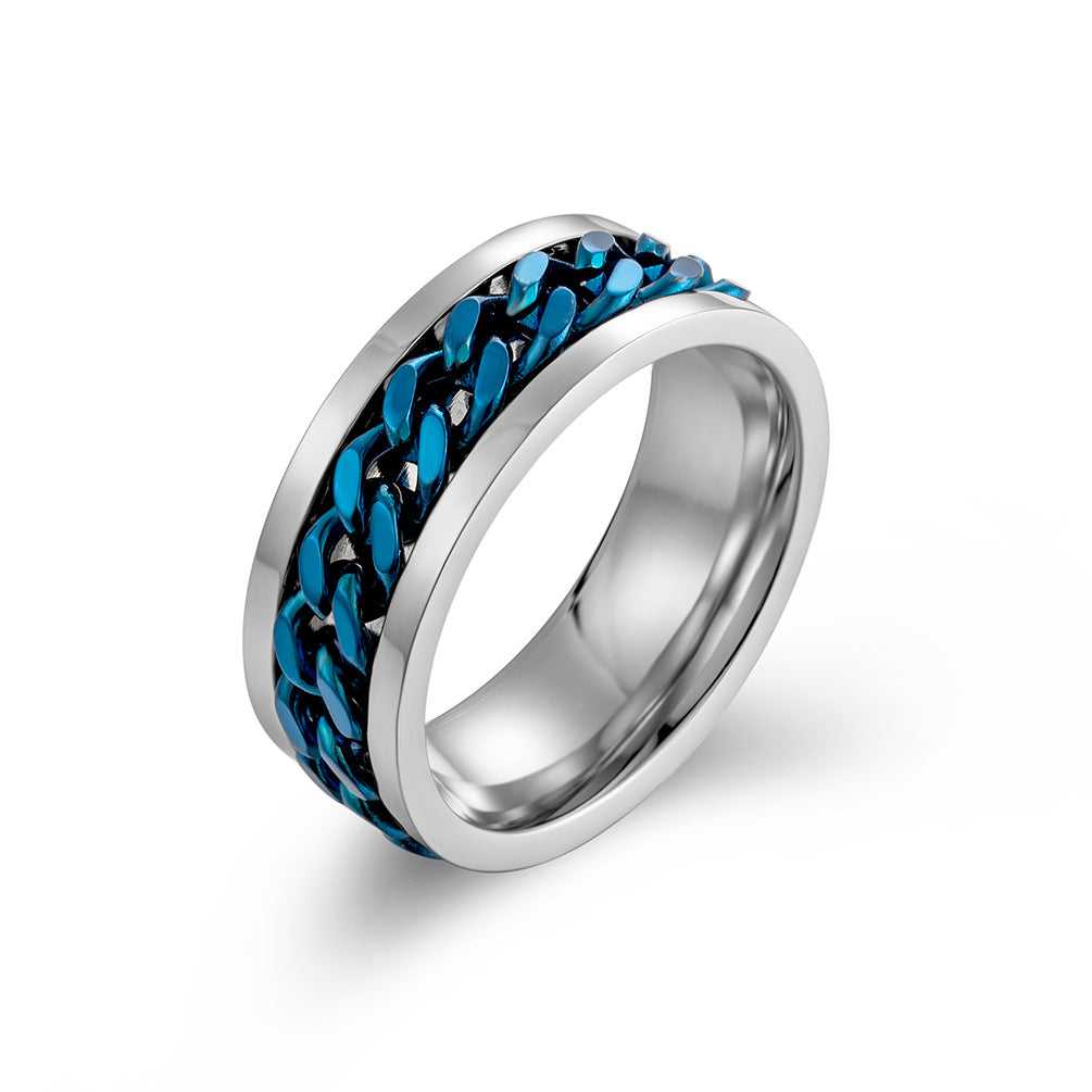 Steel Chain Spinner Ring in Blue colour
