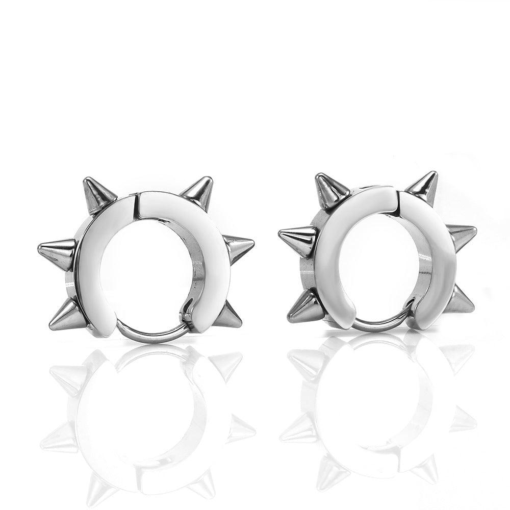 Punk Spike Hoop Earrings in Silver colour