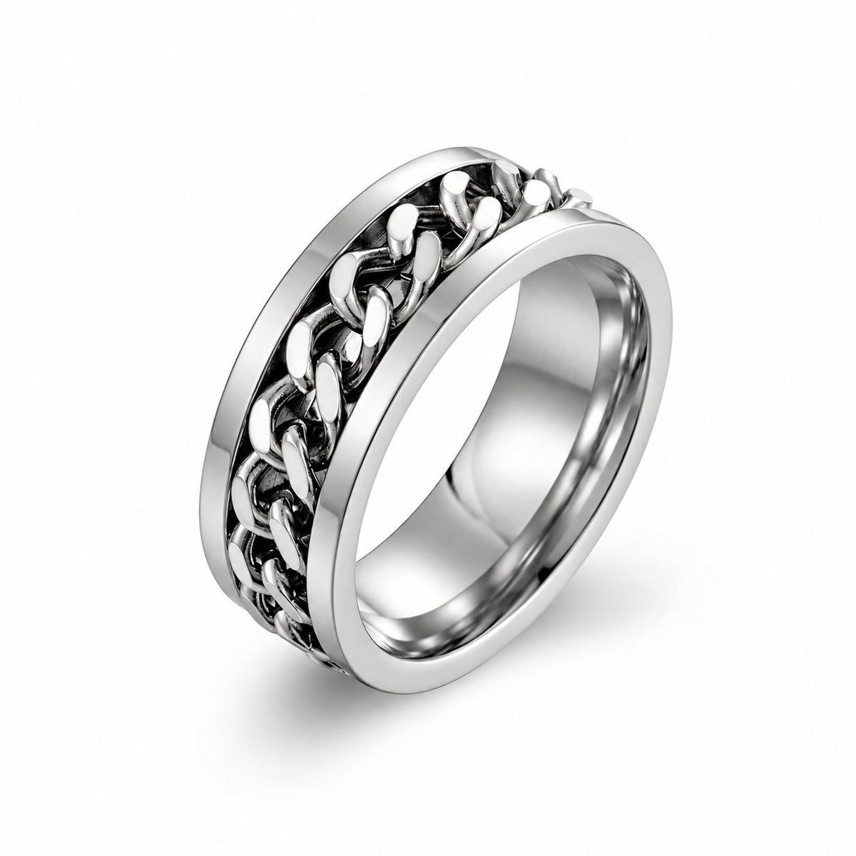 Cycolinks Steel Chain Spinner Ring on a white background