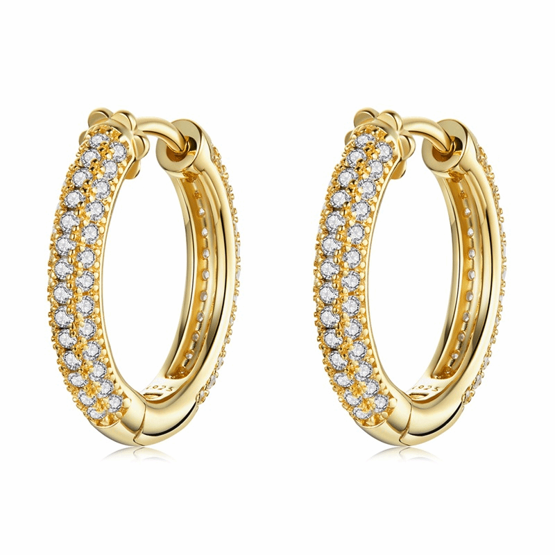 925 Sterling Silver CZ Hoop Earrings in Gold colour