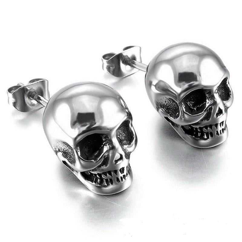 Punk Skull Stud Earrings in Silver colour