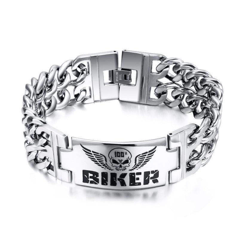 Biker Double Chain Skull Bracelet