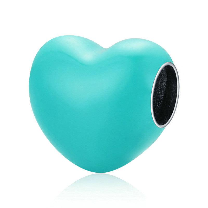 925 Sterling Silver Enamel Love Heart Charm in Aqua colour