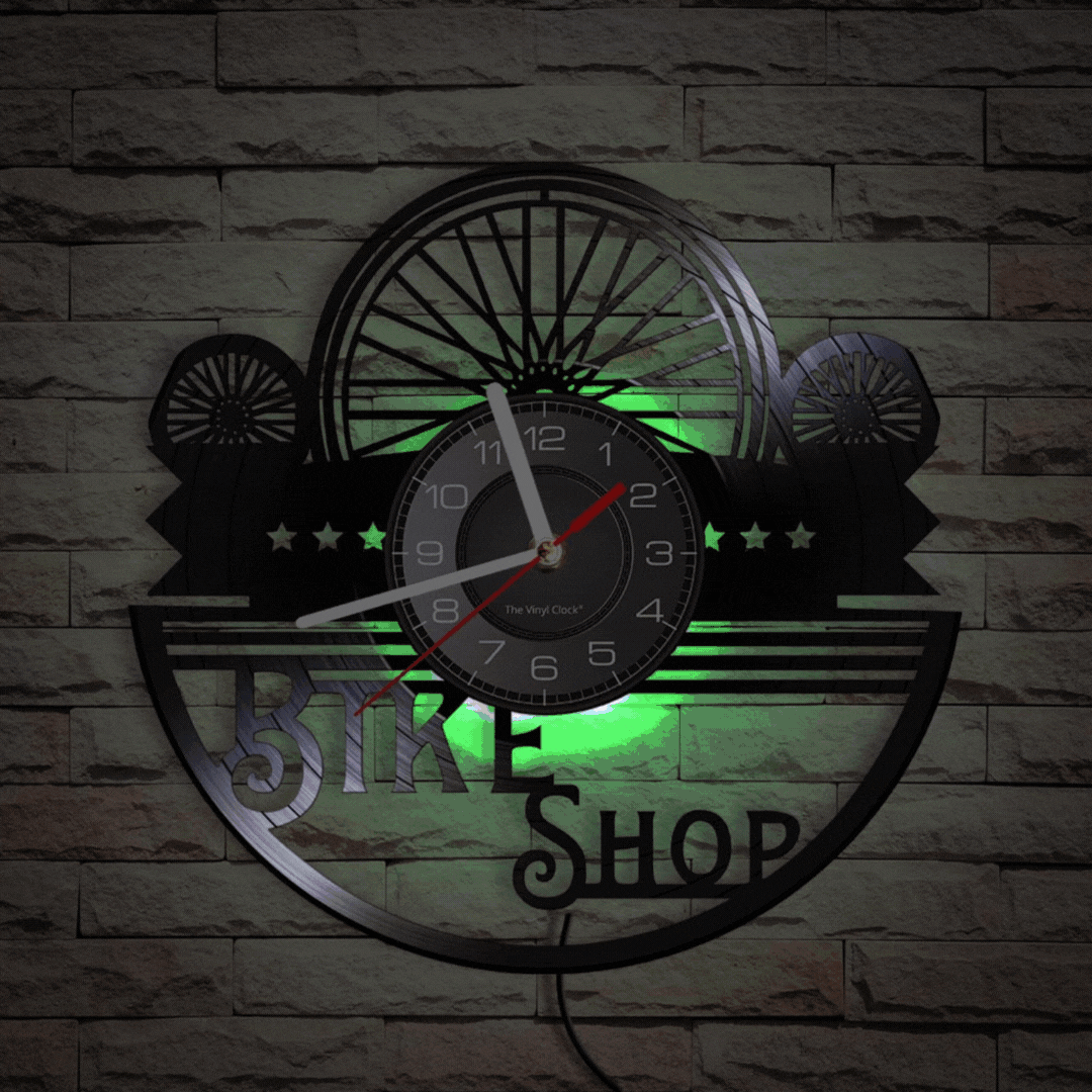 Bike Shop Sign Vinyl Clock