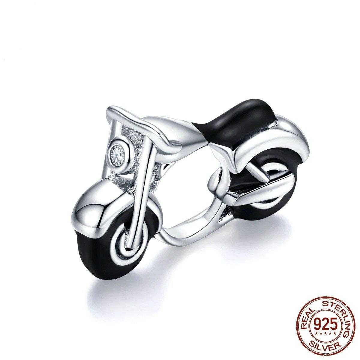925 Sterling Silver Black Enamel Motorcycle Charm