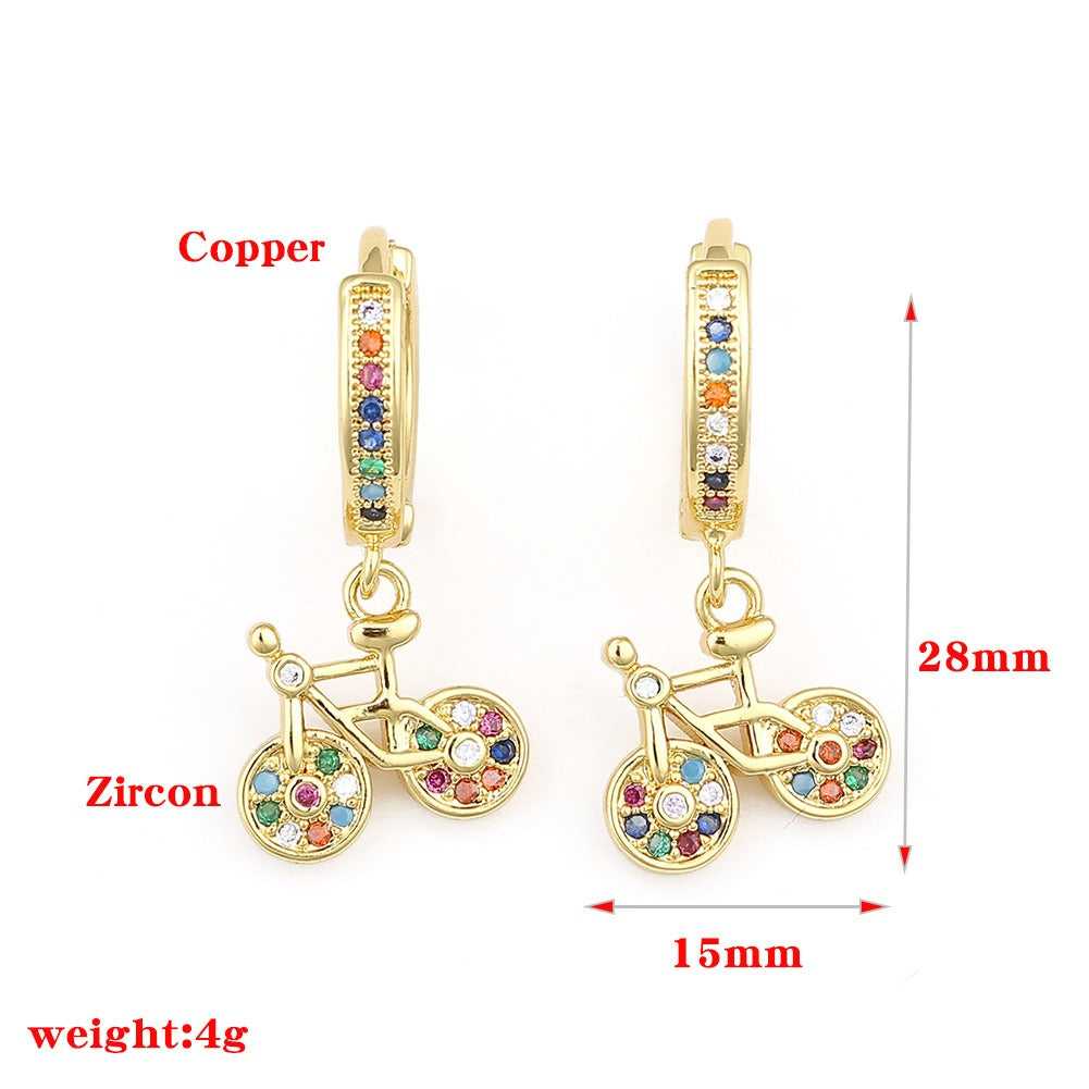 Cycolinks Gold Plating 18K Cubic Zircon Bicycle Earrings - Cycolinks