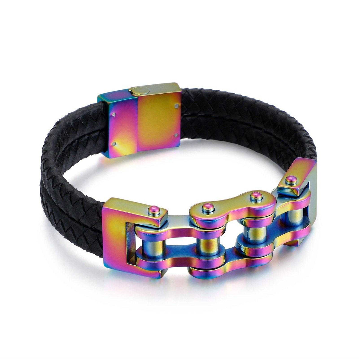 Magnetic Leather Bike Chain Bracelet in Rainbow colour