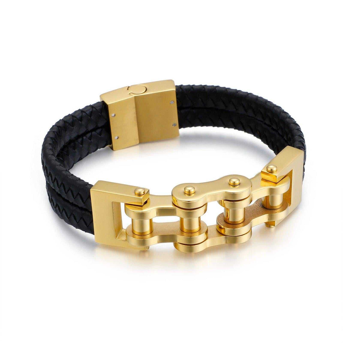 Magnetic Leather Bike Chain Bracelet in Gold colour