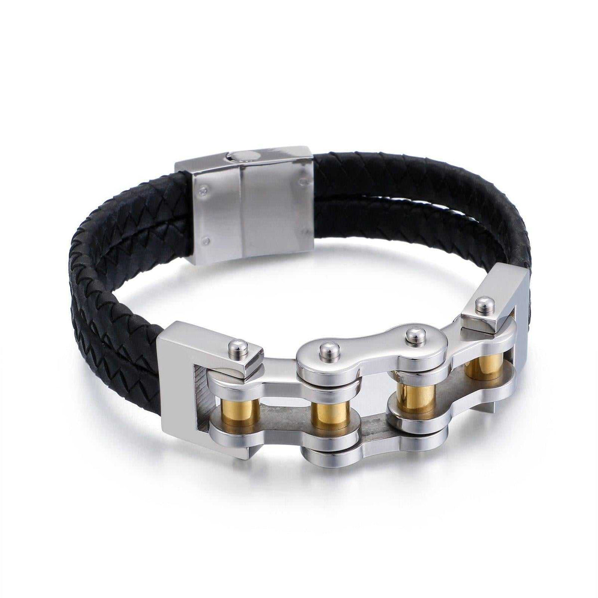 Magnetic Leather Bike Chain Bracelet in Silver colour