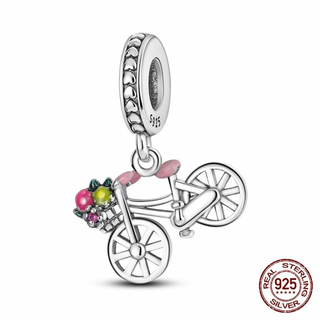 925 Sterling Silver Basket Bicycle Charm