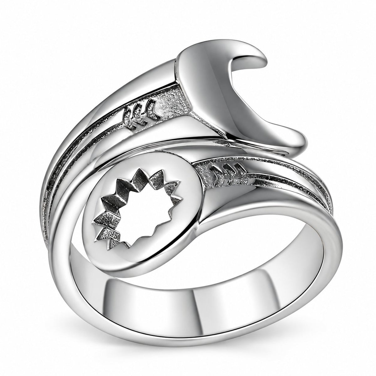 Cycolinks 925 Sterling Silver Adjustable Wrench Ring on a white background