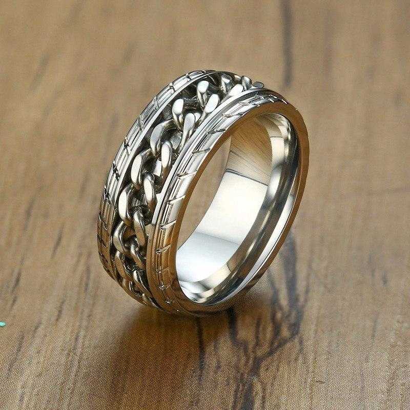 Tyre Chain Spinner Ring in Silver colour