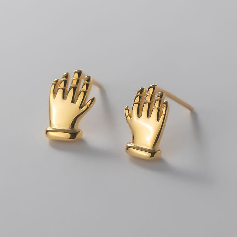 925 Sterling Silver Biker Glove Stud Earrings in Gold colour