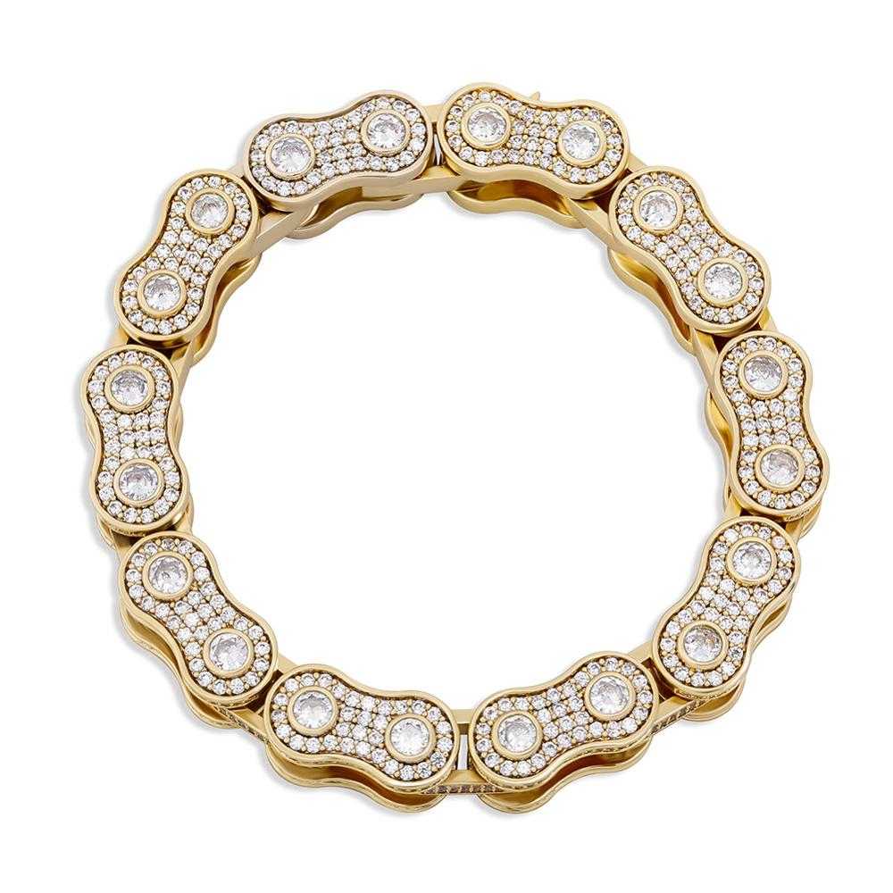 Bling CZ Bike Chain Bracelet – 15mm in Gold colour