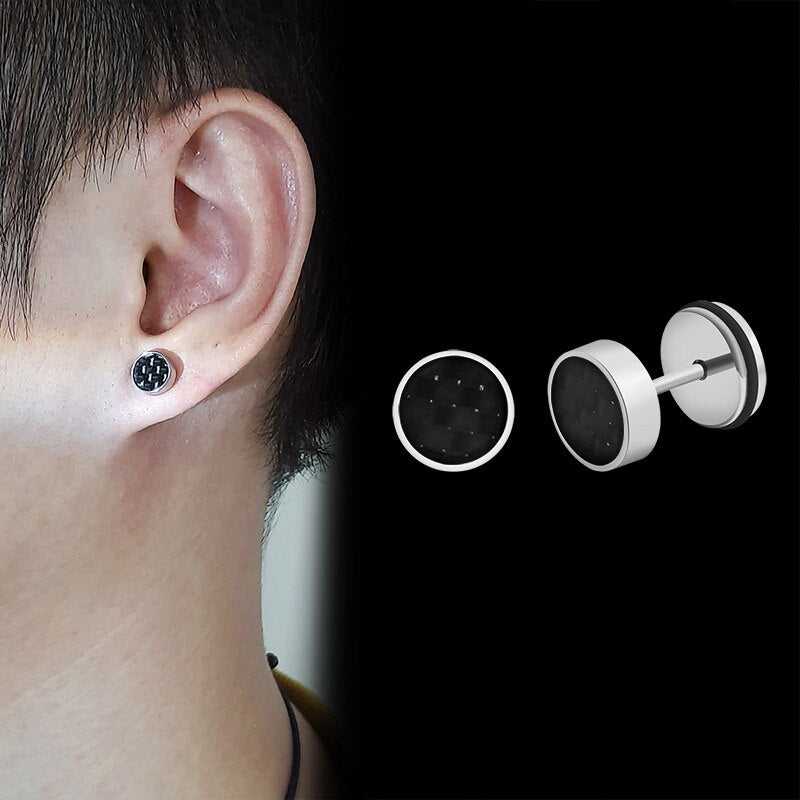 Carbon Fibre Stud Earrings in Silver colour