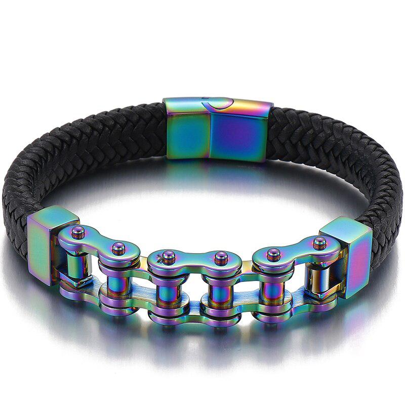 Rainbow Leather Bike Chain Bracelet