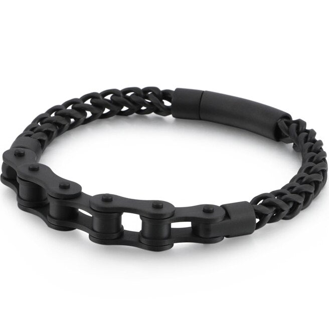 Stainless Steel Cast-Link Bike Chain Bracelet in Black colour