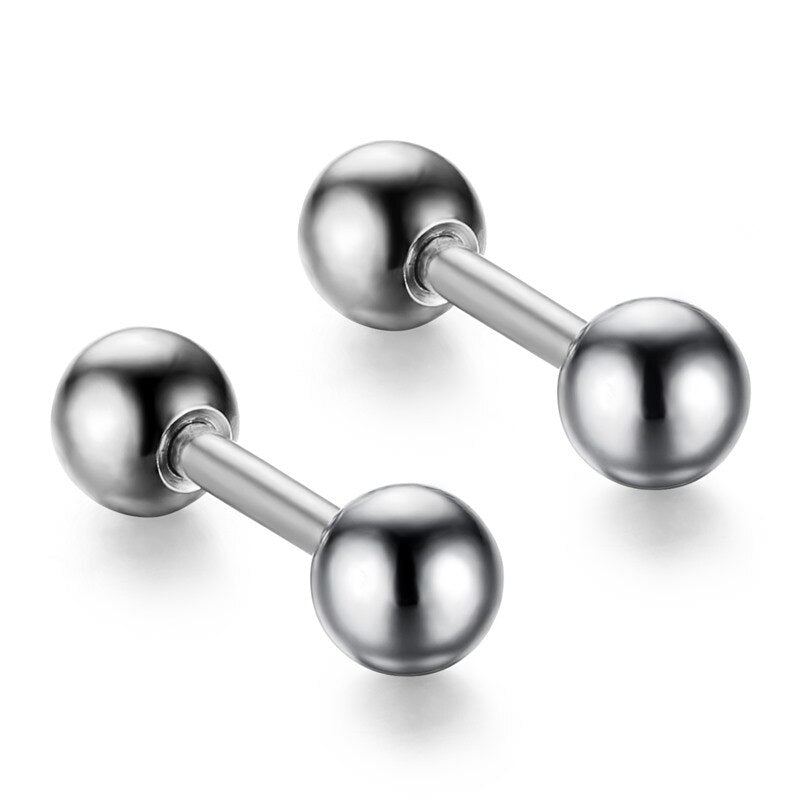 Dumbbell Stud Earrings in Silver colour