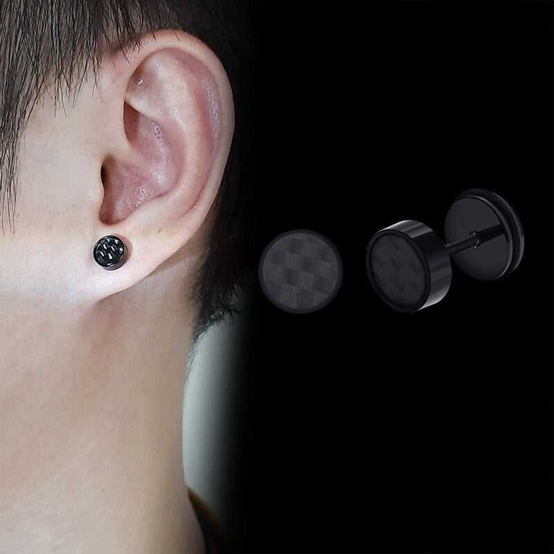 Carbon Fibre Stud Earrings in Black colour