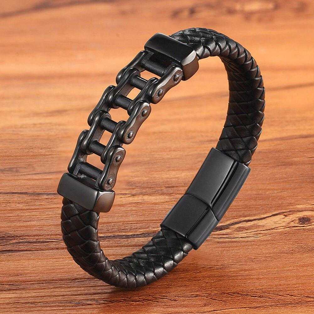 Leather Mini Chain Bracelet in Black colour