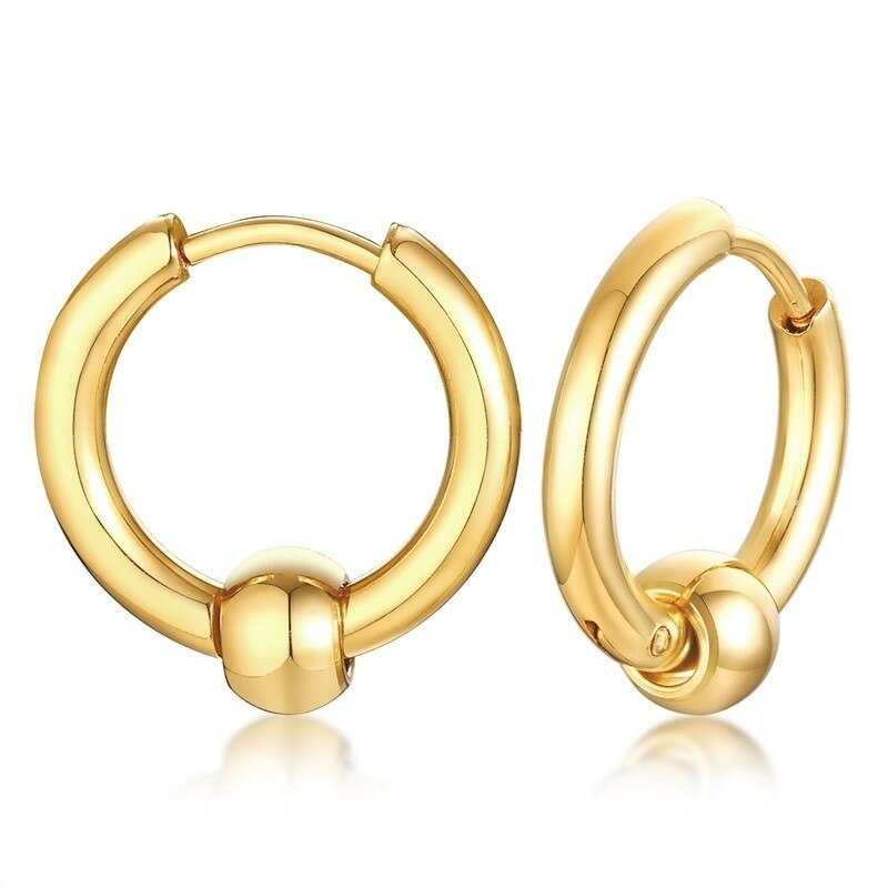 Bead Detail Hoop Earrings in Gold colour
