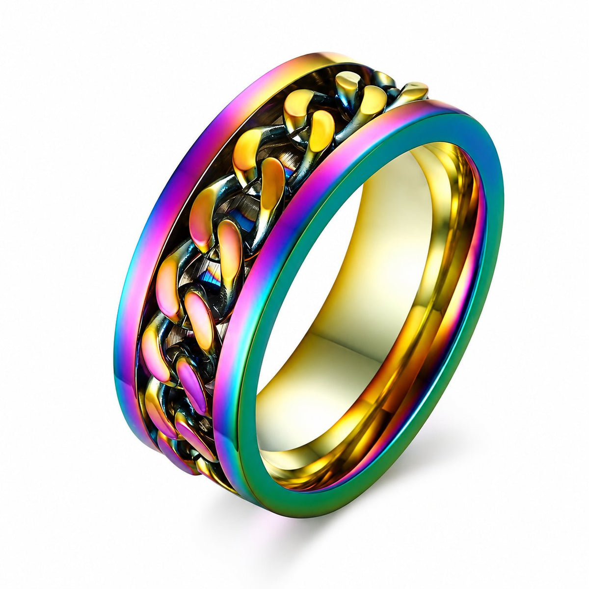 Cycolinks Rainbow Chain Spinner Ring on a white background