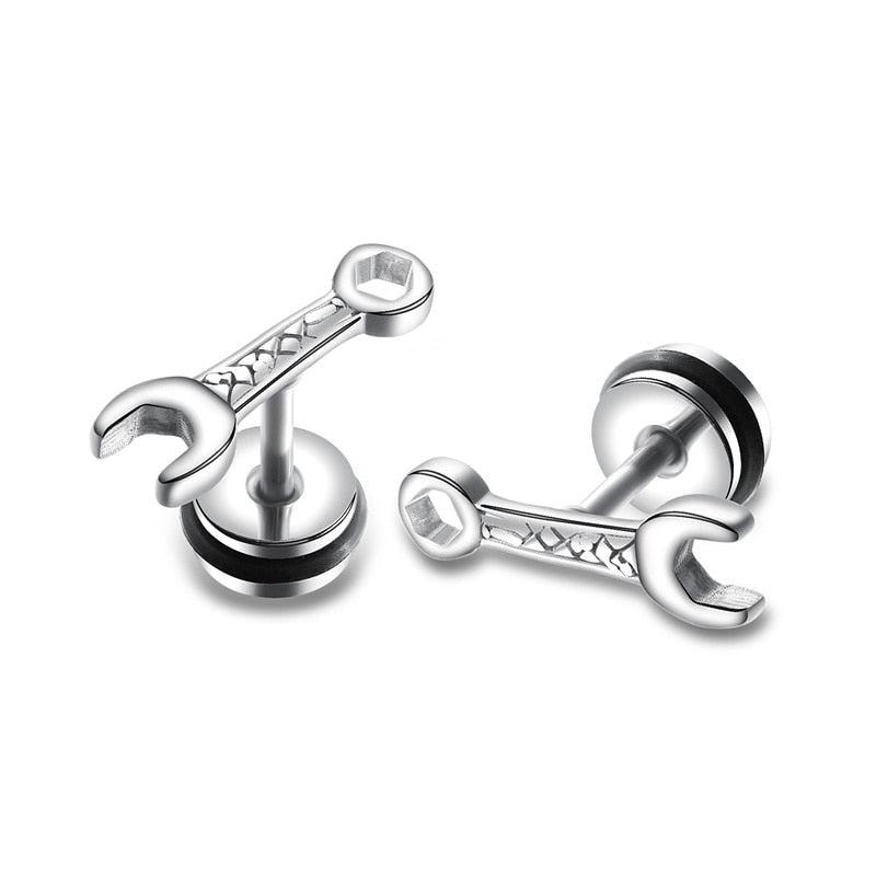 Spanner Stud Earrings in Silver colour