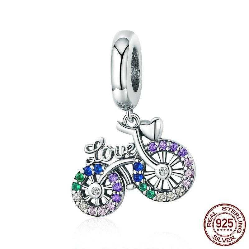 925 Sterling Silver Crystal Love Bicycle Charm