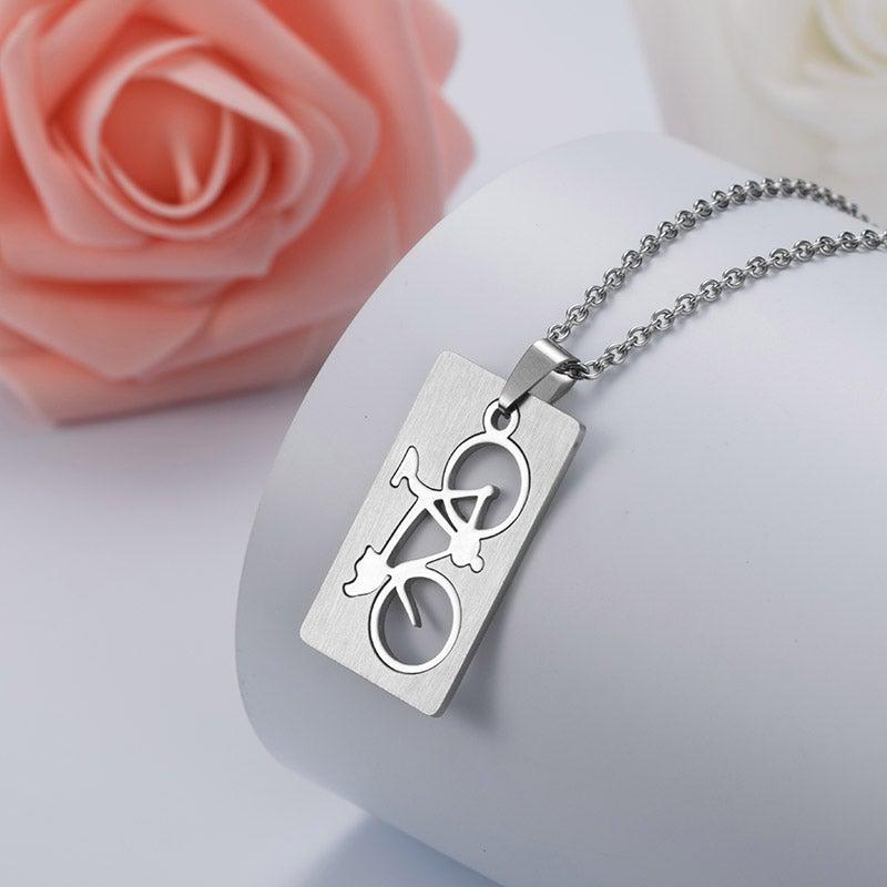 Bicycle Dog Tag Pendant Necklace in Silver colour