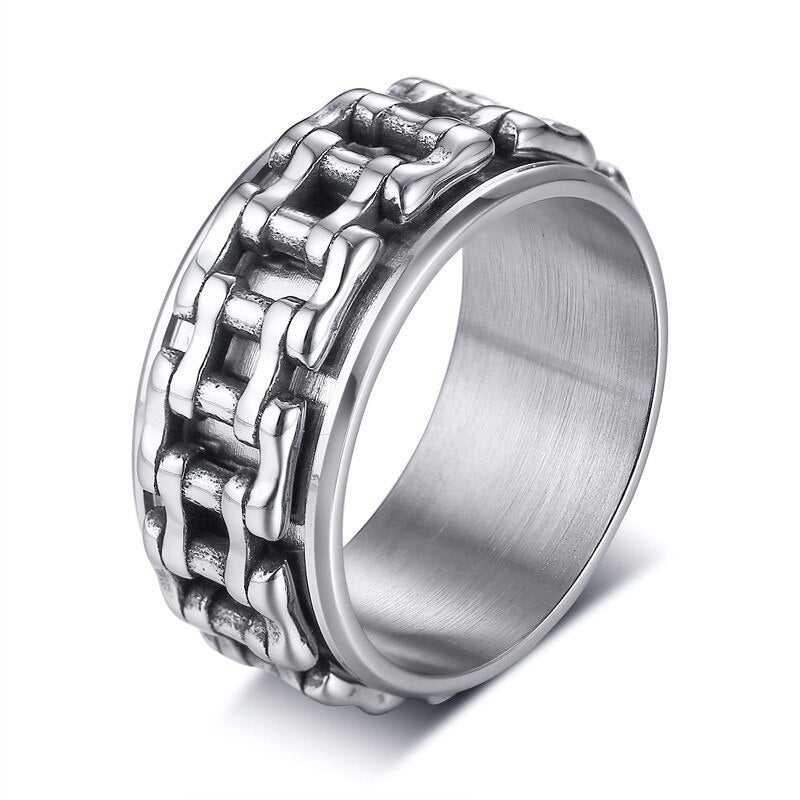 Black Double Chain Stainless Steel Spinner Ring
